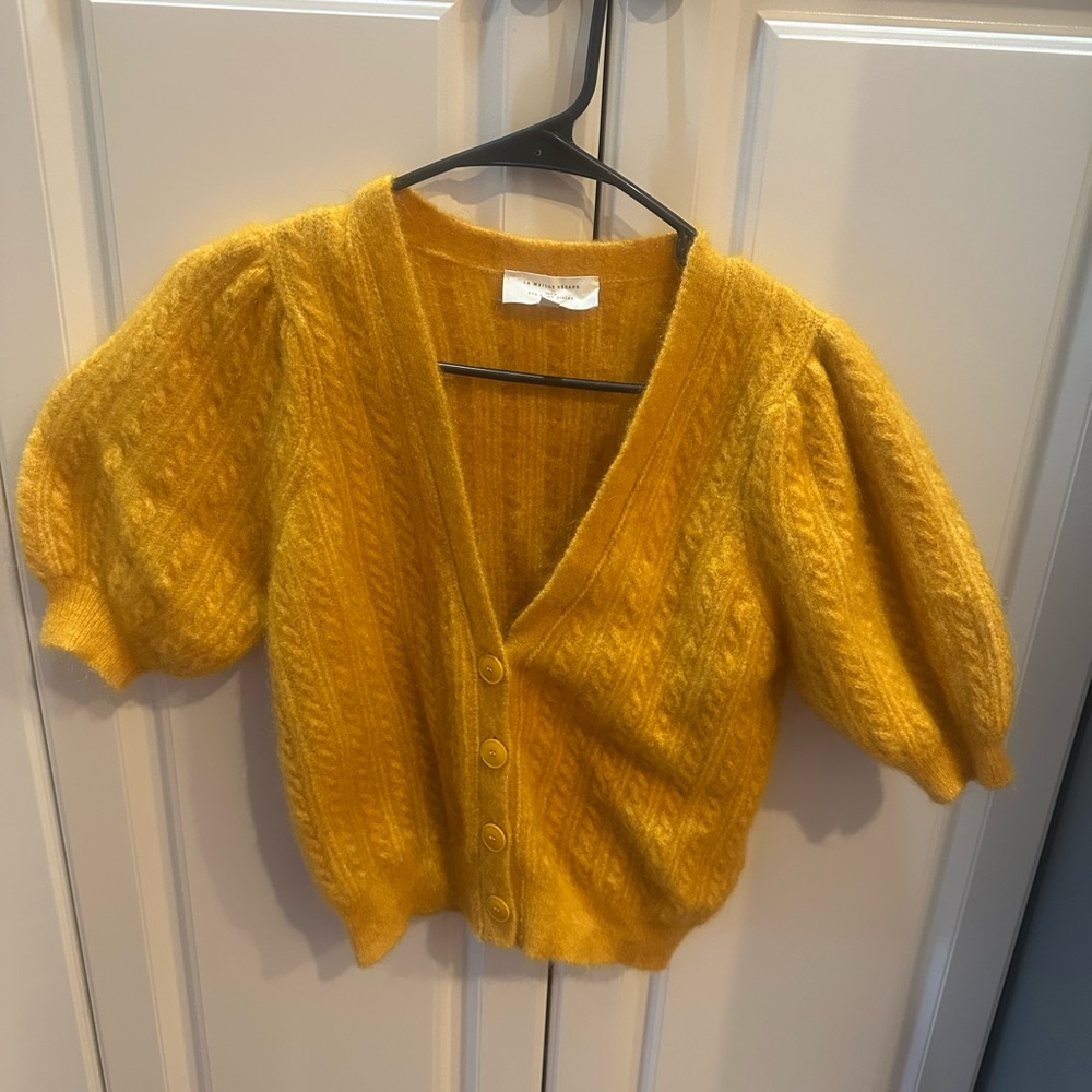 Sezane Golden Yellow Puff Sleeve Mohair Cardigan